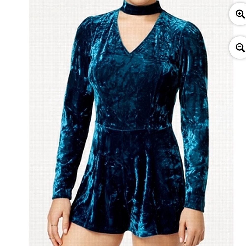 BeBop Teal Blue Crushed Velvet Romper Mock Neck XL New